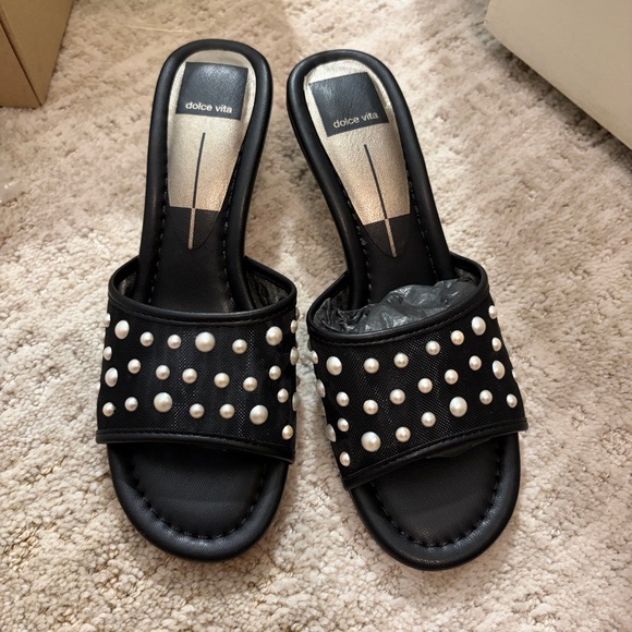 Dolce Vita Meeza Imitation Pearl Black Kitten Heel Sandals 6.5 brand NEW in box - Picture 2 of 8